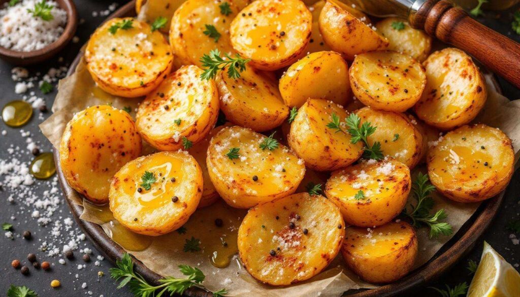 Obtaczam w niej ziemniaki i wsuwam do piekarnika. Są niesamowicie chrupiące, a ich środek kremowy i delikatny