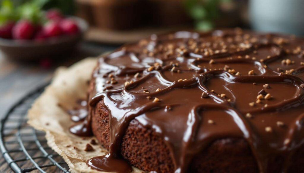 To ciasto czekoladowe zachwyciło mnie od pierwszego kęsa. Robotę robi aromatyczna i słodka glazura