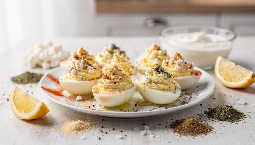 Jajka faszerowane ziołami świeże i lekkie. Wielkanocna przekąska bez majonezu